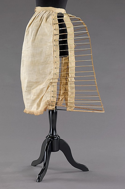 1873 - American Bustle; Linen, Metal - Fashion History
